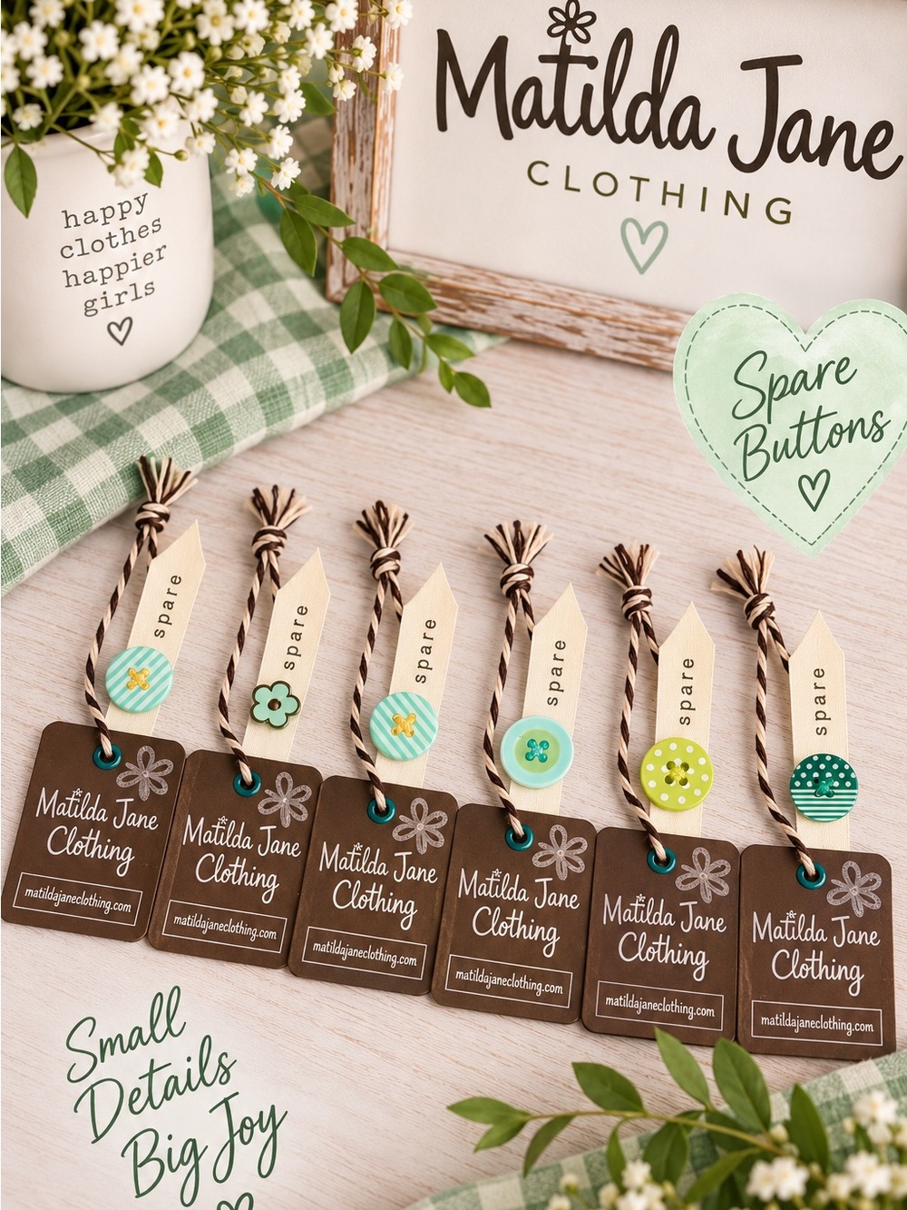 Matilda Jane Clothing Spare Replacement Buttons Lot of 6 Green Mint
